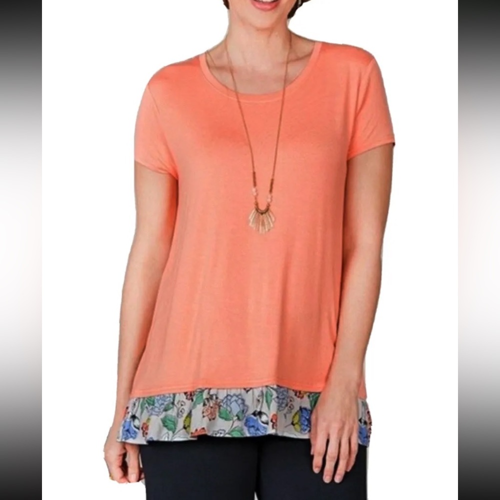 Matilda Jane Run The World Floral Ruffle Hem Tunic Top in Melon (Light Orange) M